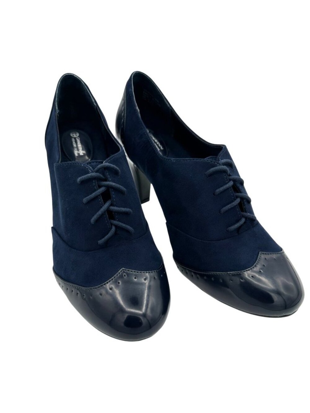 Giani Bernini Heels Womens Size 11 Lace-Up Oxfords Navy Suede Patent Leather